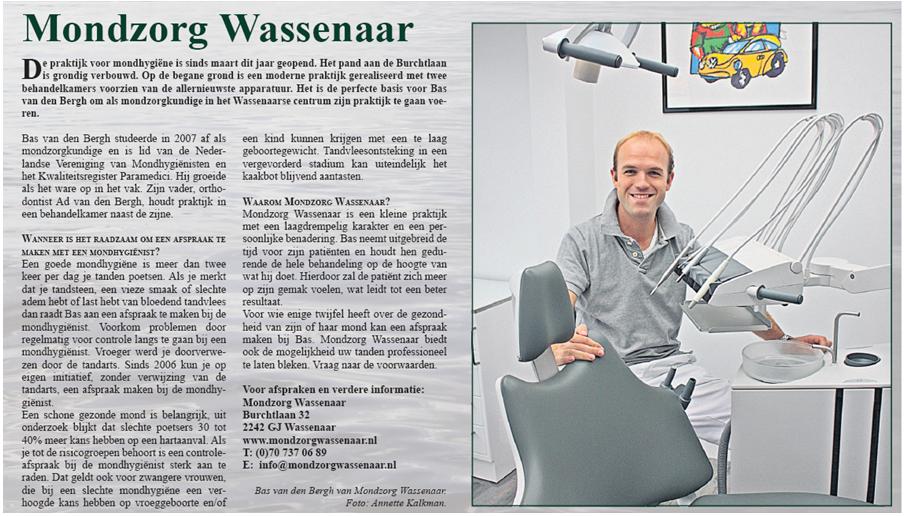 Mondzorg Wassenaar geïnterviewd door Wassenaarse Krant in 2011